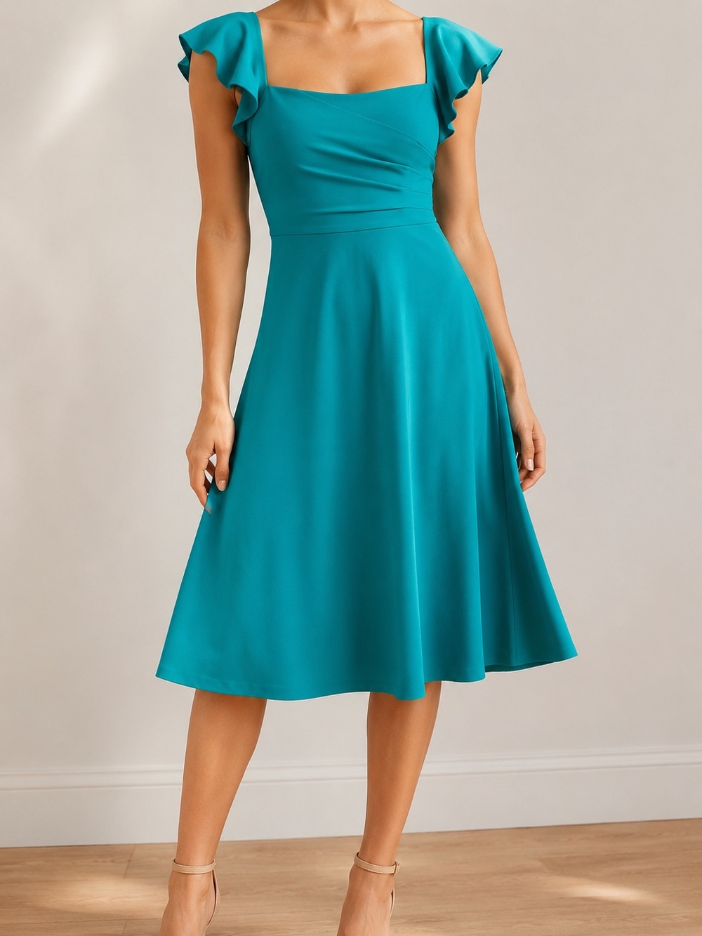 Calvin Klein Teal Turquoise Square-Neck Midi Dress